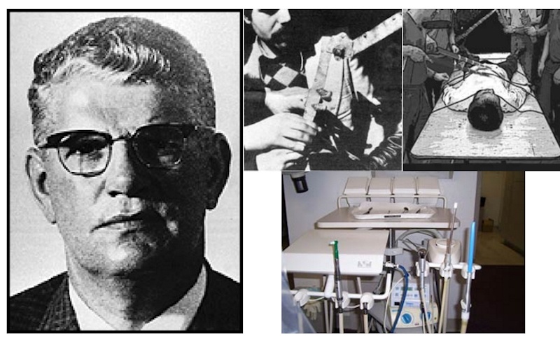 Dan Mitrione (above left); also shown a finger crushing device, an electric shock device, and dental devices - all smuggled into Brazil and Uruguay by "diplomatic pouch" from the United States. Mitrione is the man who made torture a routine part of the CIA's operations throughout Latin America. He is quoted as having said: "The precise pain, in the precise place, in the precise amount, for the desired effect." He used homeless people for training purposes, who were executed once they had served their purpose. On July 31, 1970, the left-wing Tupamaros in Uruguay kidnapped Mitrione and an Agency for International Development associate, Claude L. Fry. Although the Tupamaros released Fry they proceeded to interrogate Mitrione about his past and the intervention of the U.S. government in Latin American. Mitrione was later found dead in a car. He had been shot twice in the head. Image: antipasministries.com