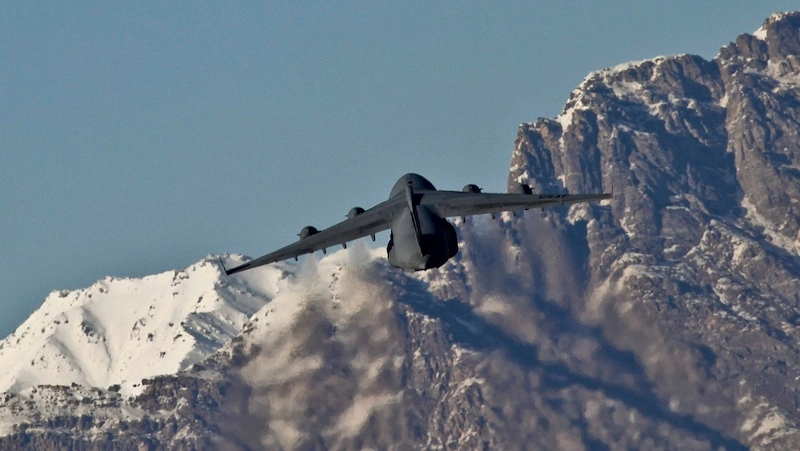 Photo Description: A C-17 departing Bagram Air Base, Afghanistan Photo Credit: Matt Hecht via flickr